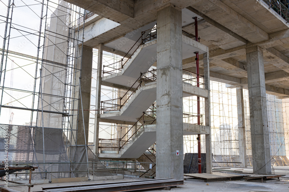 Fototapeta premium rebar equipment, reinforced steel in construction design 