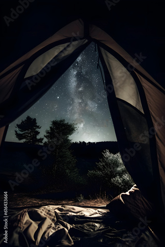 Starry Night Camping Tent View  Generative AI