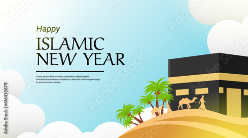 Happy Islamic new year banner gretting card template vector design