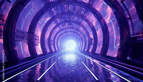 An abstract background with futuristic abstract tunnels and immersive environments