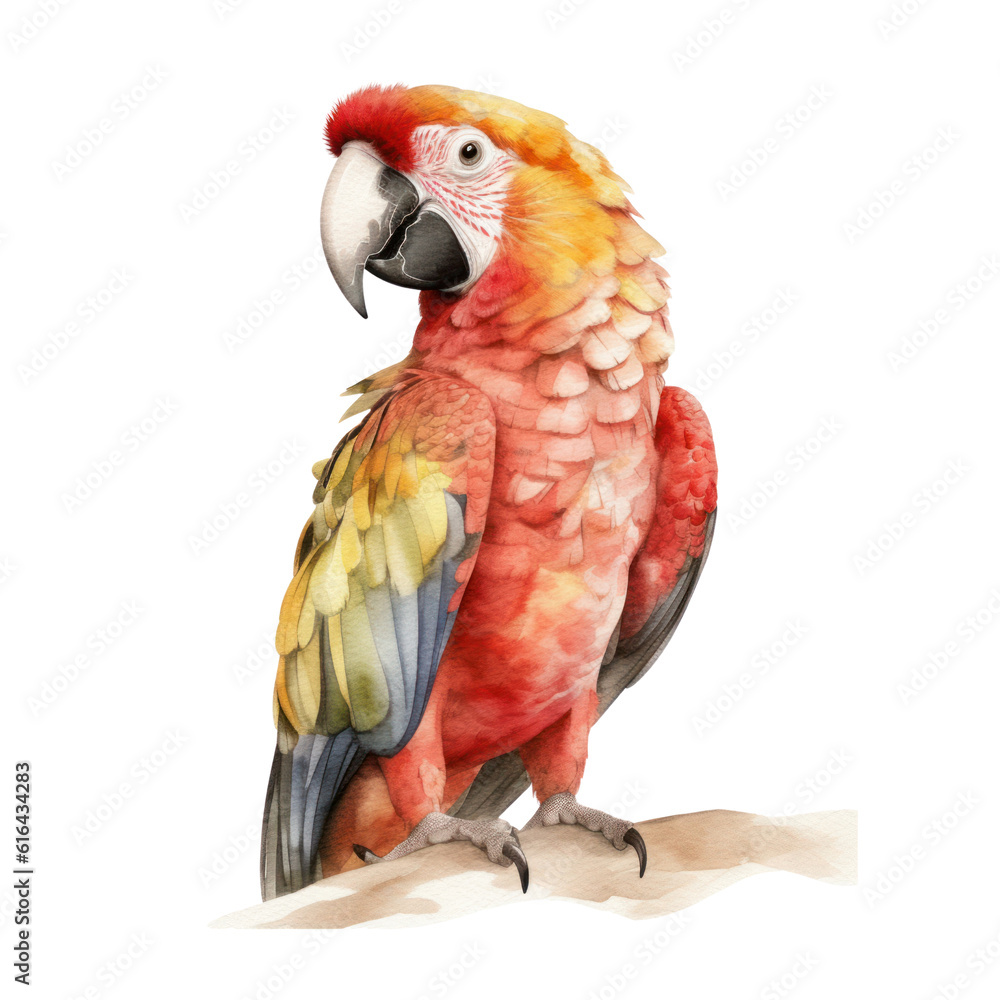 parrot watercolor isolated on transparent background cutout