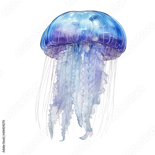 Fotografiet jellyfish watercolor isolated on transparent background cutout