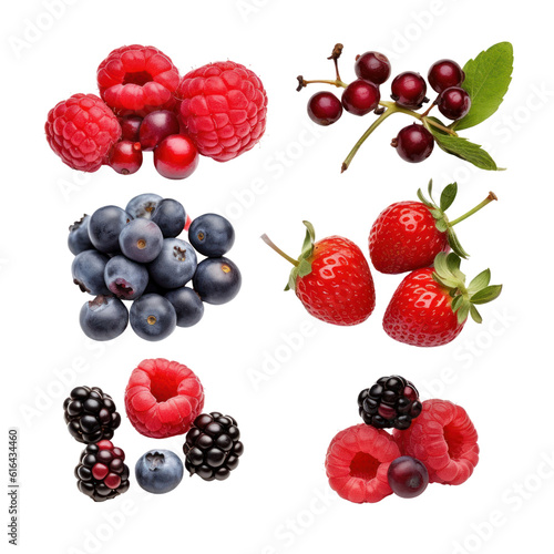 raspberry and blackberry isolated on transparent background cutout