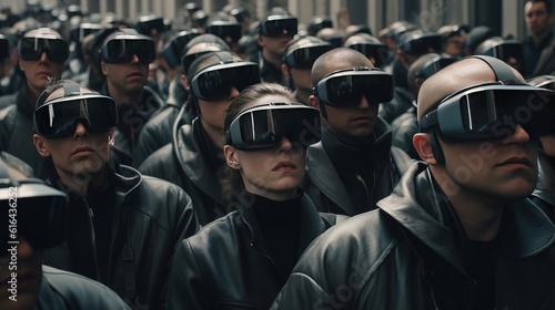 A crowd of people wearing virtual glasses