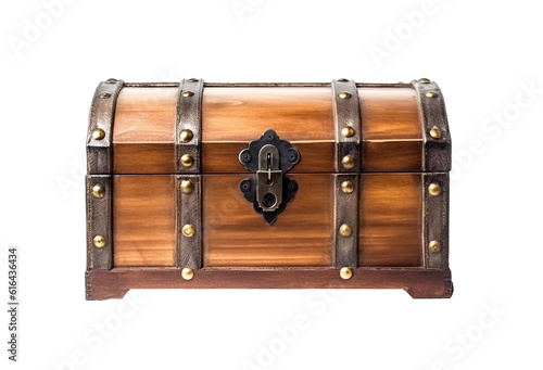 Wooden chest isolated on transparent background, Generative AI