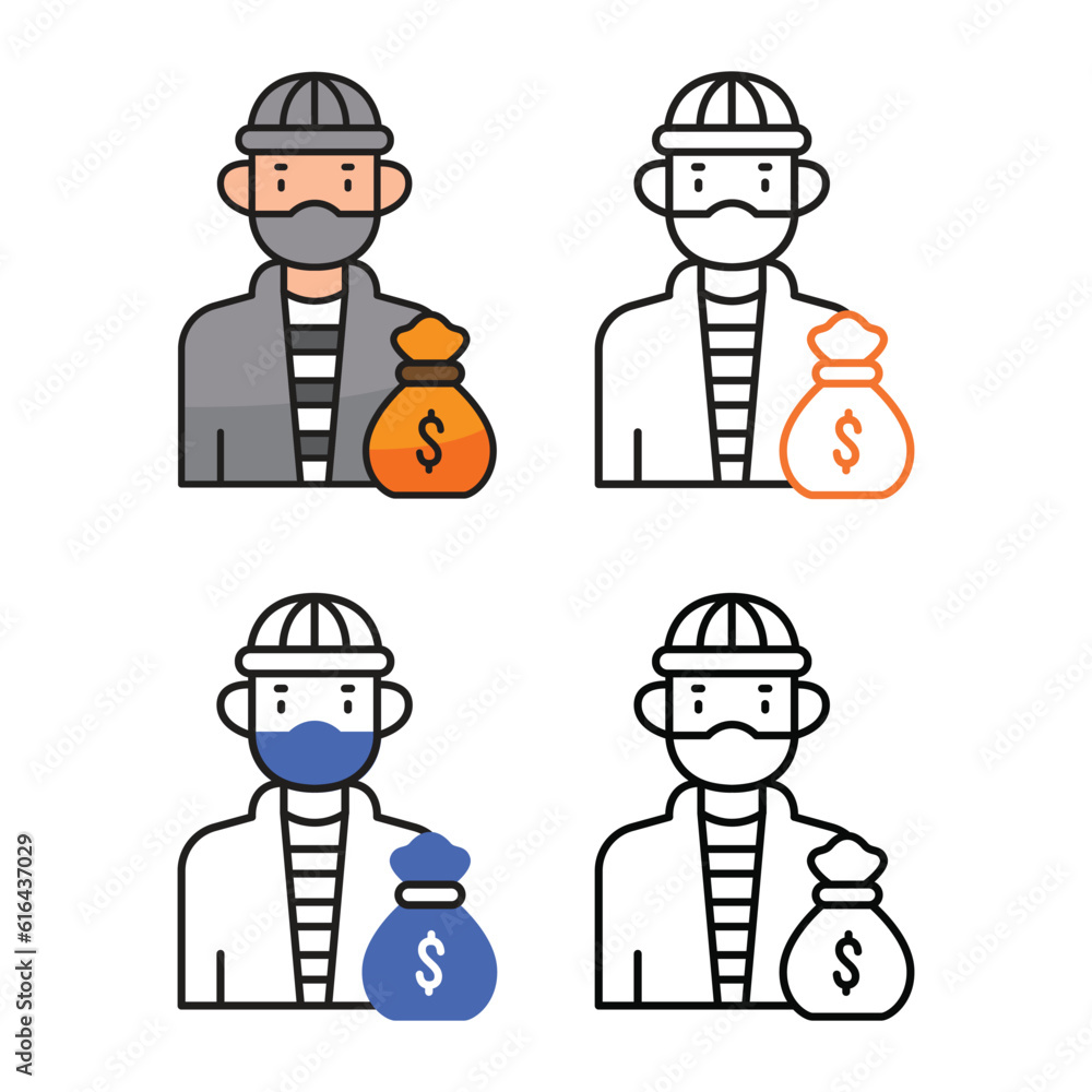 Thief avatar icon design in four variation color Thief avatar icon design in four variation color