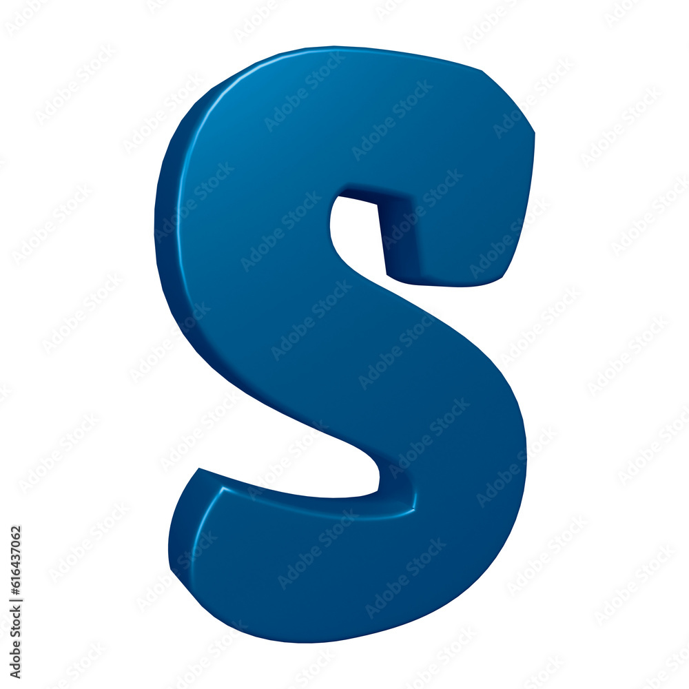 Blue alphabet letter s in 3d rendering for education, text concept Blue alphabet letter s in 3d rendering for education, text concept