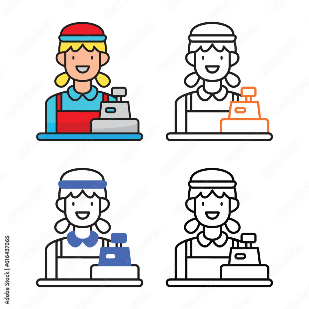 Cashier avatar icon design in four variation color Cashier avatar icon design in four variation color