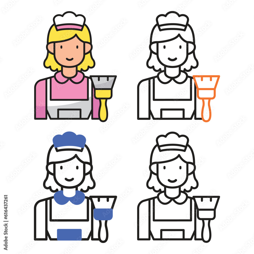 Maid avatar icon design in four variation color Maid avatar icon design in four variation color