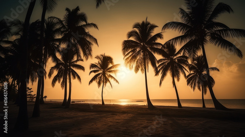 Palm trees silhouettes on tropical beach at sunset. © Matthew