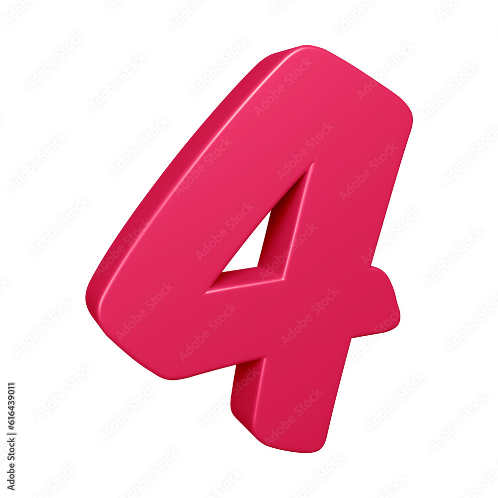 3d pink number 4 design for math, business and education concept 3d pink number 4 design for math, business and education concept