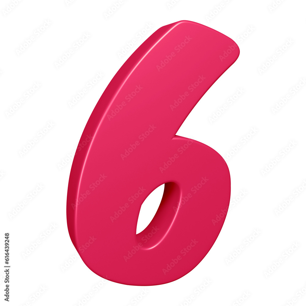 3d pink number 6 design for math, business and education concept 3d pink number 6 design for math, business and education concept