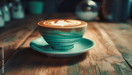 latte art on a wooden surface