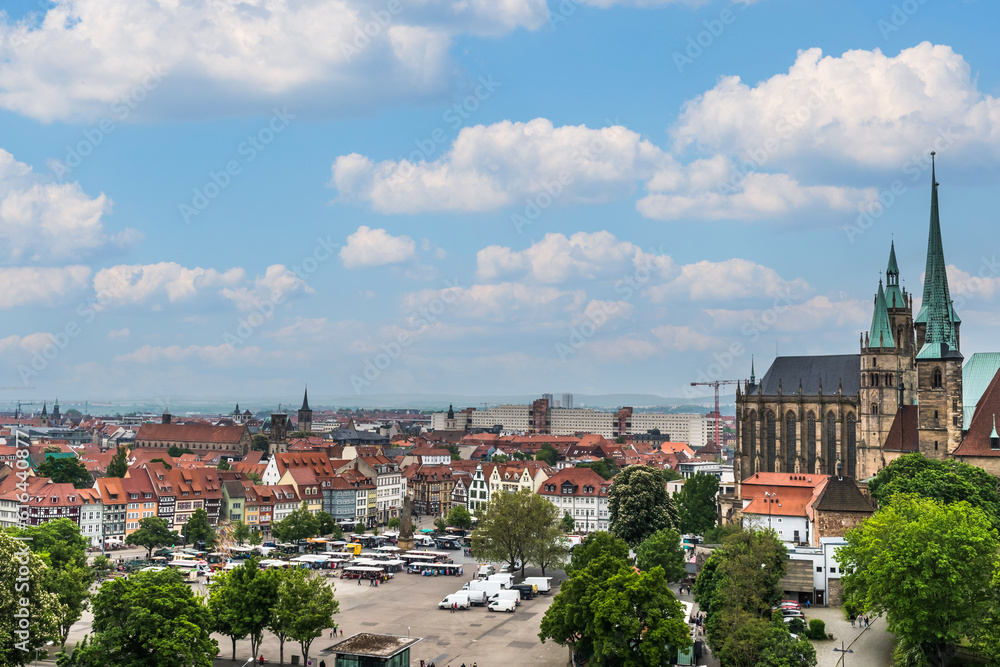 Panoramic view of Erfurt in Germany with the Dom, St Mary Cathedral