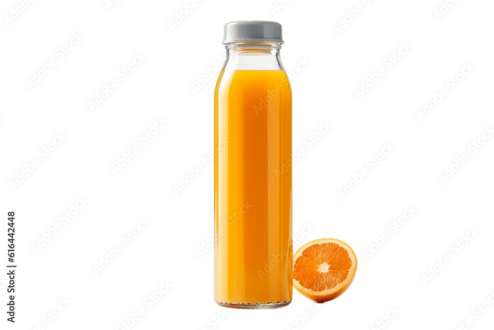 Orange Juice in Water Bottle on Transparent Background. AI