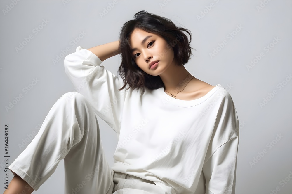 座ってポーズをとる女性 with generative ai 座ってポーズをとる女性 with generative ai