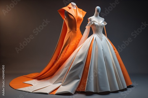 Wedding dress on a mannequin on a dark background. generative ai