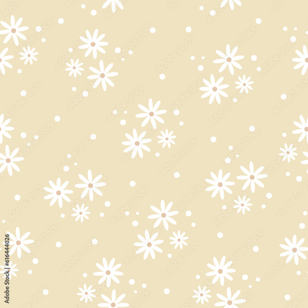 Seamless vector pattern. Cute white daisies on beige background . Vector illustration Seamless vector pattern. Cute white daisies on beige background . Vector illustration