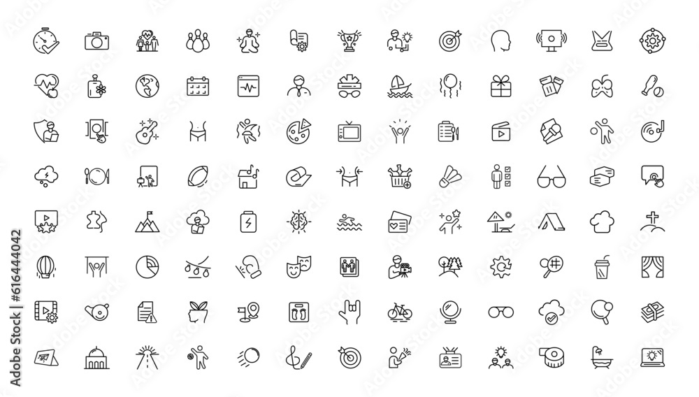 Hobby and recreation linear icons collection.Set of thin line web icon set, simple outline icons collection, Pixel Perfect icons, Simple vector illustration Hobby and recreation linear icons collection.Set of thin line web icon set, simple outline icons collection, Pixel Perfect icons, Simple vector illustration