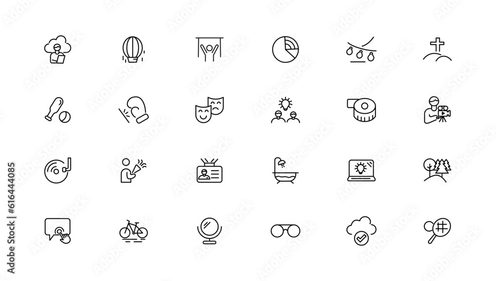Hobby and recreation linear icons collection.Set of thin line web icon ...