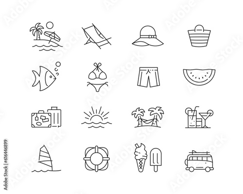 Valokuvatapetti Beach Holiday Vacation Icon collection containing 16 editable stroke icons