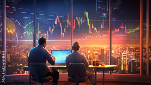 crypto traders discussing trading charts research reports growth looking at monitor analyzing strategy, financial risks concept ai generated art, Generative Ai