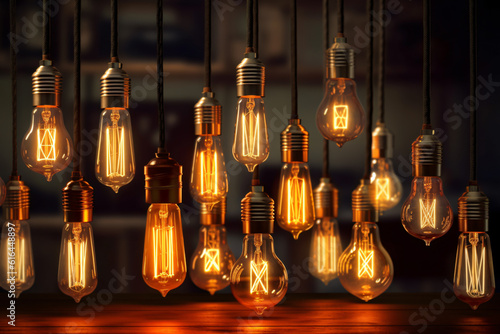 decorative antique Edison style light bulbs in a row