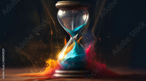 image of a colorful hourglass with smoke in the middle