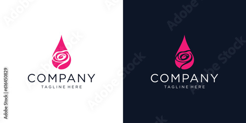 Rose flower vector icon logo combined with water drops