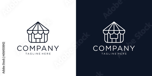 Shop outline icon, food stall logo vector design template