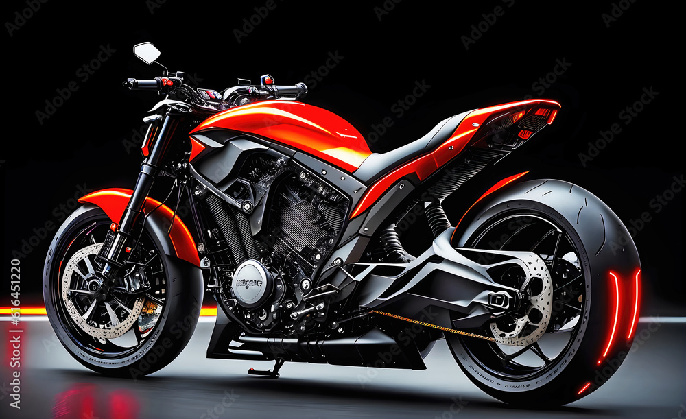 Motorcycle futuristic sci-fi design, fantastic motorbike modern project. Generative Ai.