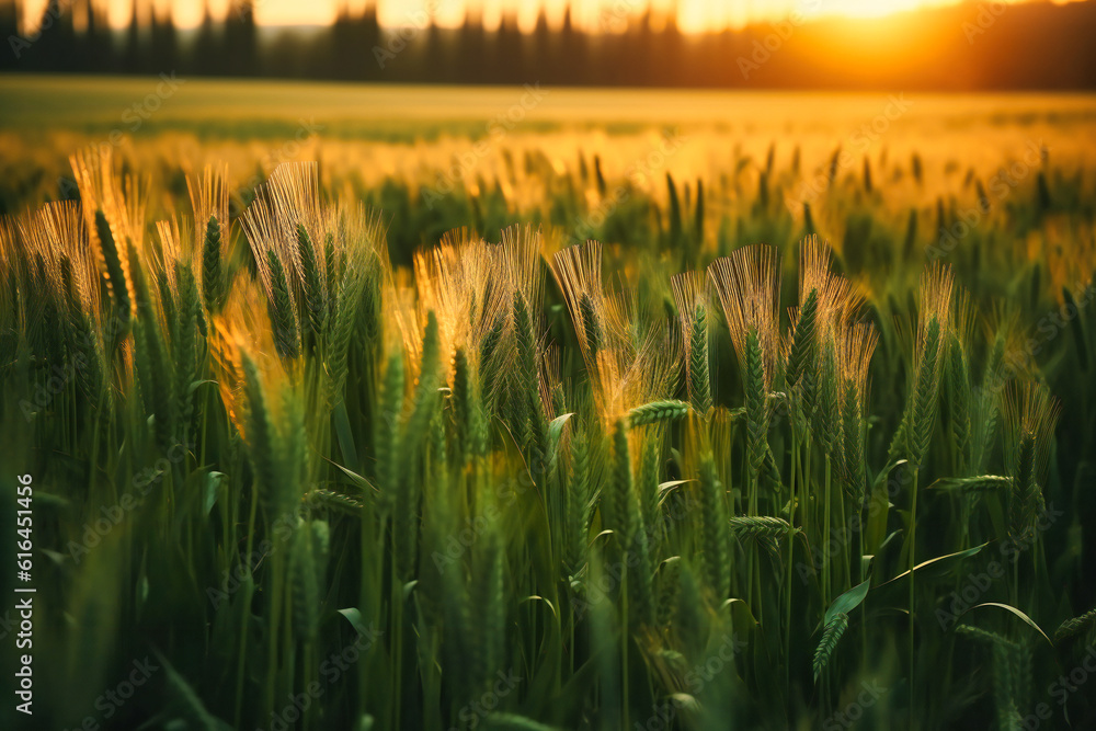 a wheat field near sunset