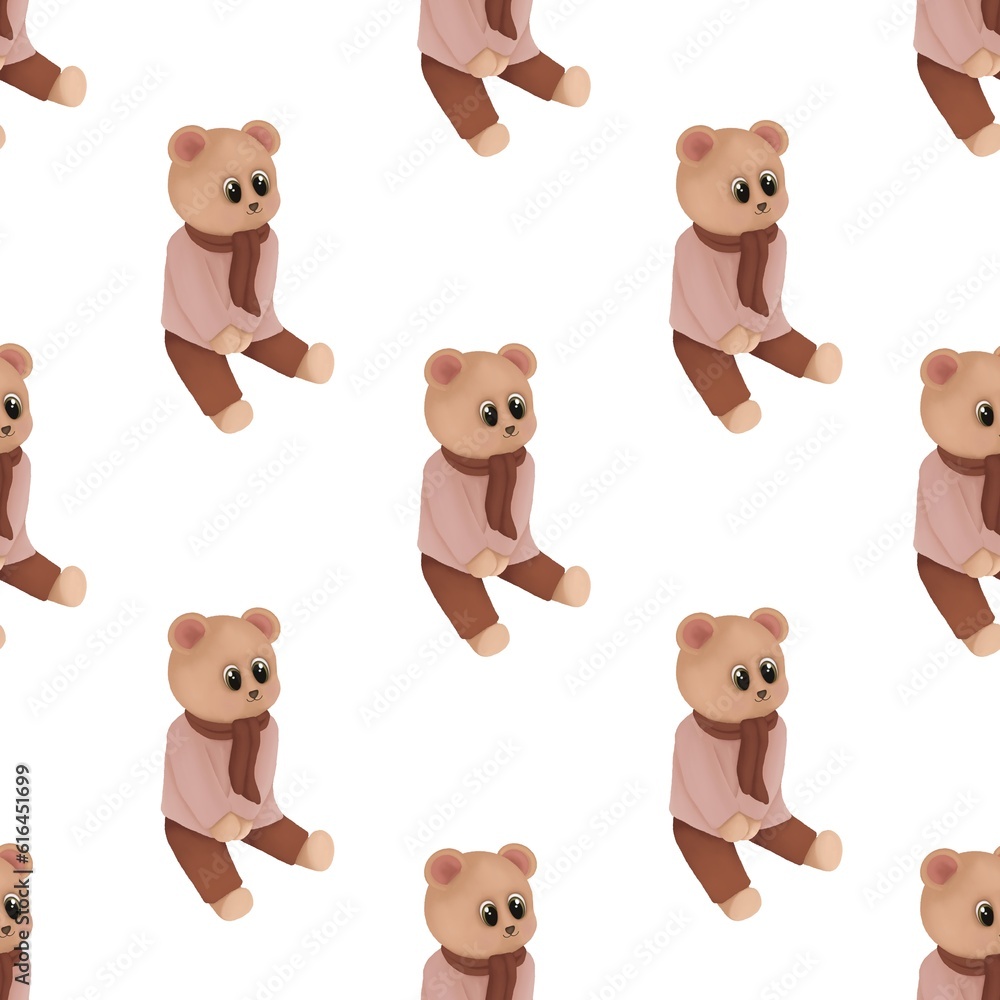 Seamless pattern with teddy bear,Hand drawn winter illustration isolated on white background. Seamless pattern with teddy bear,Hand drawn winter illustration isolated on white background.
