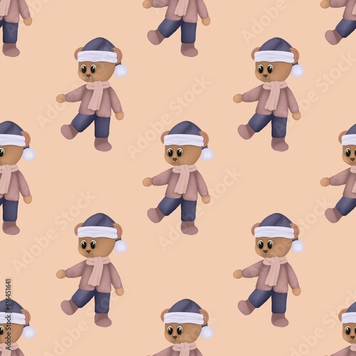 Wallpaper Mural Seamless pattern with cute teddy bear. Hand drawn winter illustration isolated on pastel background. Torontodigital.ca