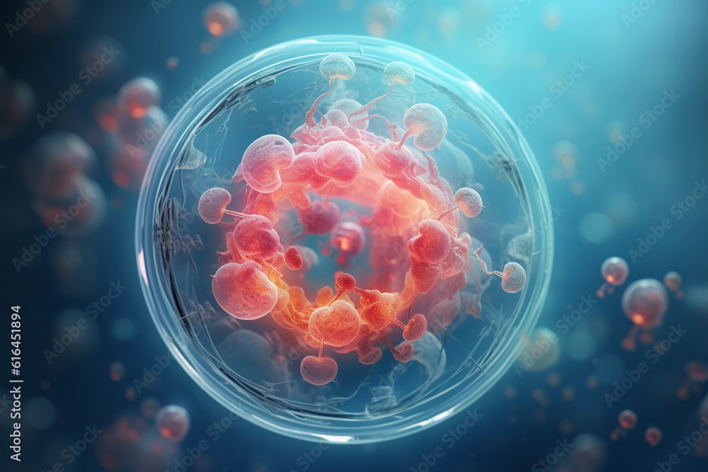 Beautiful stem cell generated with AI, 3D rendering ,microscope ...