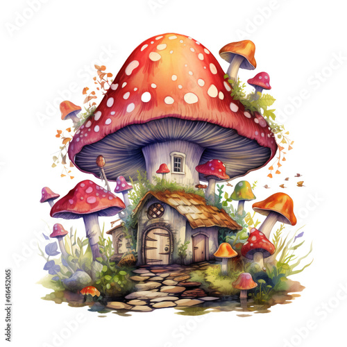 Fairy House Watercolor Clip Art, Fairyland Watercolor Illustration, Fairy House Sublimation Design, Mushroom House Watercolor Clip Art