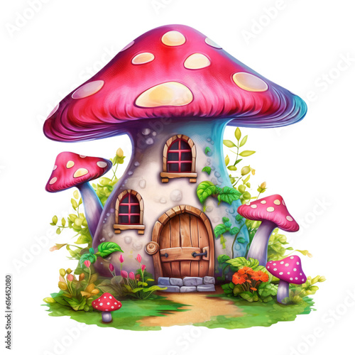 Fairy House Watercolor Clip Art, Fairyland Watercolor Illustration, Fairy House Sublimation Design, Mushroom House Watercolor Clip Art