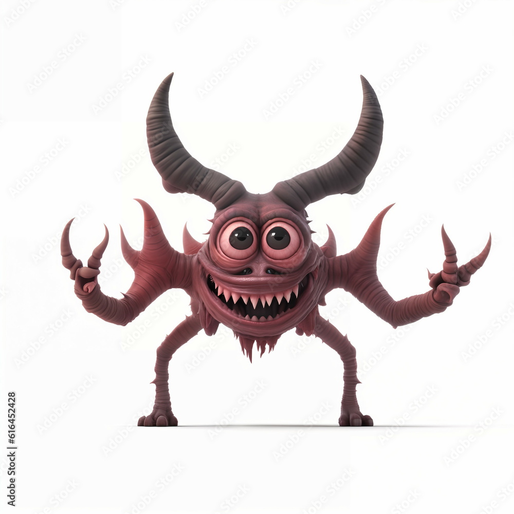 Monster with horns. Isolated on white background. Generative AI. Monster with horns. Isolated on white background. Generative AI.