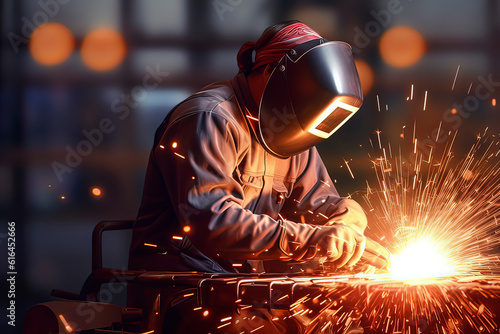 The welder is welding steel plates. AI technology generated image © onlyyouqj
