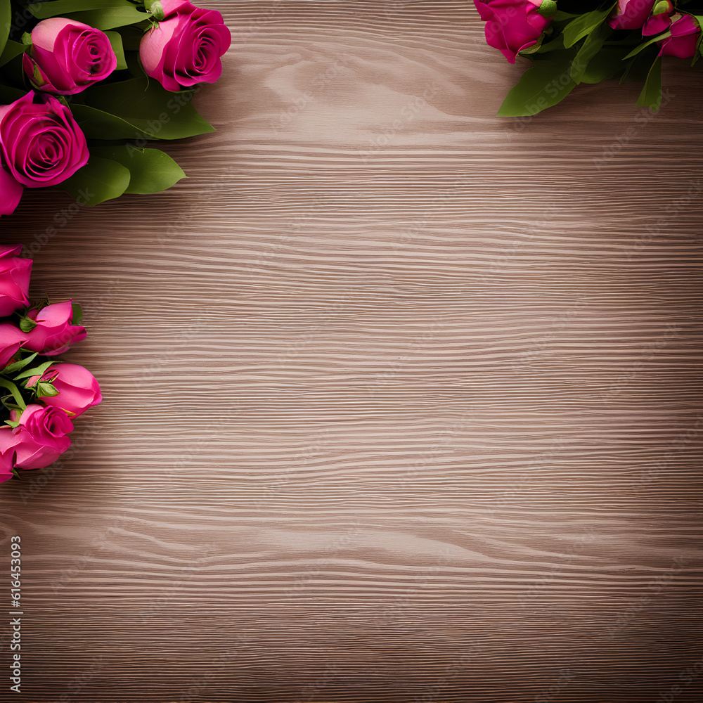 Flowers on Wooden Background. Generative AI