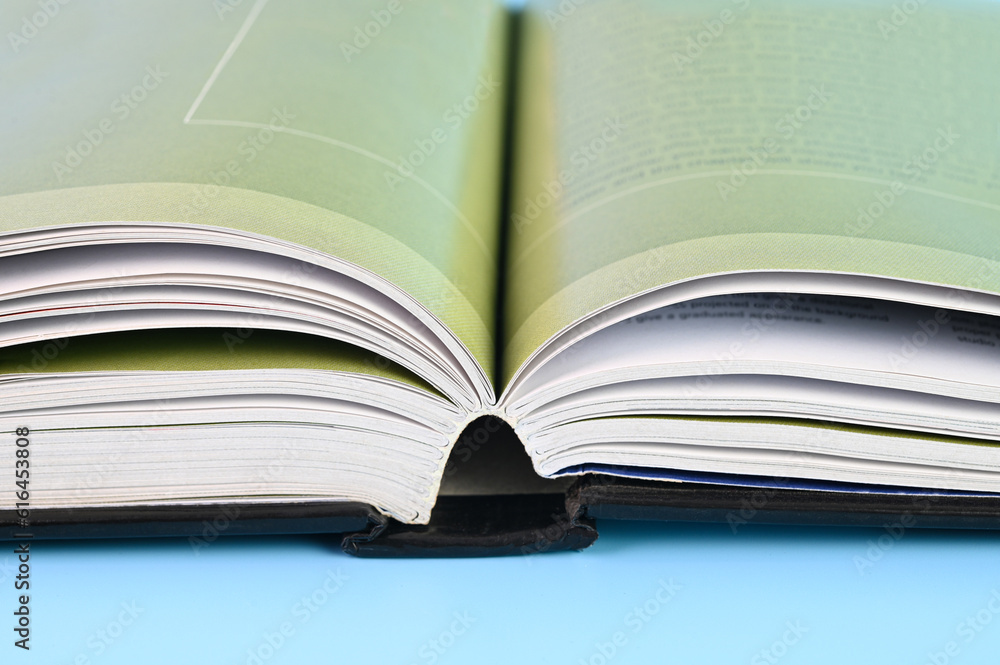 Closeup view of an open book.