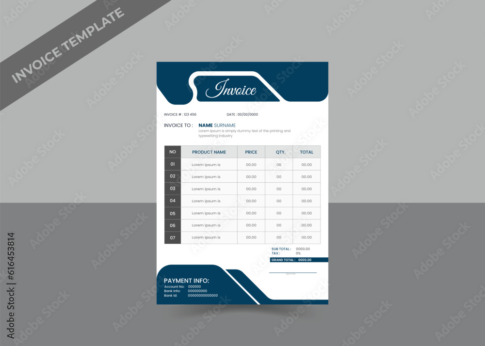 Modern Invoice Design Vector Template in A4 Size Modern Invoice Design Vector Template in A4 Size