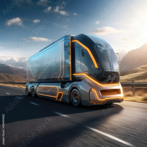 Futuristic truck with trailer scene. Technology Concept © mirexon