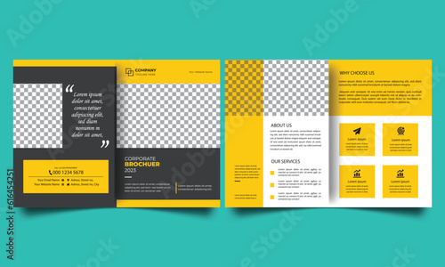 Corporate business bi-fold brochure template design.