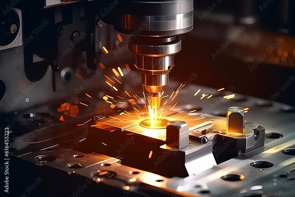 The CNC machining center is drilling holes. AI technology generated image The CNC machining center is drilling holes. AI technology generated image