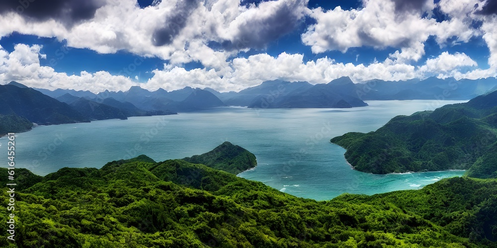 Natural Scene of mountains and lake, illustration