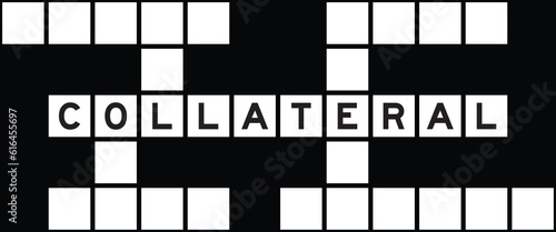 Alphabet letter in word collateral on crossword puzzle background