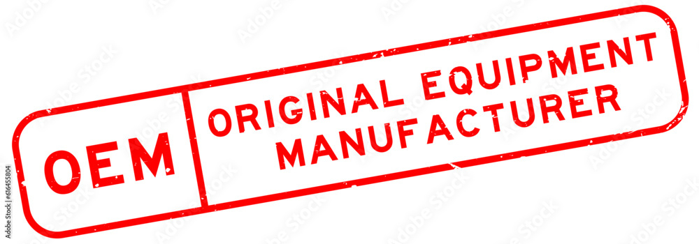 Grunge red OEM Original Equipment Manufacturer word square rubber seal stamp on white background Grunge red OEM Original Equipment Manufacturer word square rubber seal stamp on white background