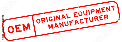 Grunge red OEM Original Equipment Manufacturer word square rubber seal stamp on white background