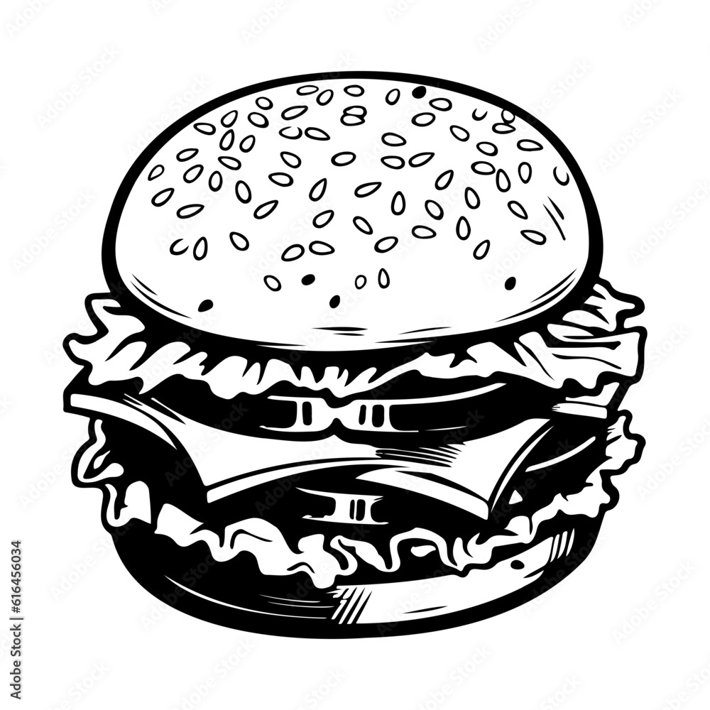 hamburger hand drawn vector illustration sketch retro style, Delicious vintage etching food design. american burger vector hamburger vintage style isolated on white hamburger hand drawn vector illustration sketch retro style, Delicious vintage etching food design. american burger vector hamburger vintage style isolated on white